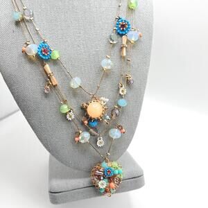 Betsey Johnson Floral Beaded Tri-Layered Illusion Necklace